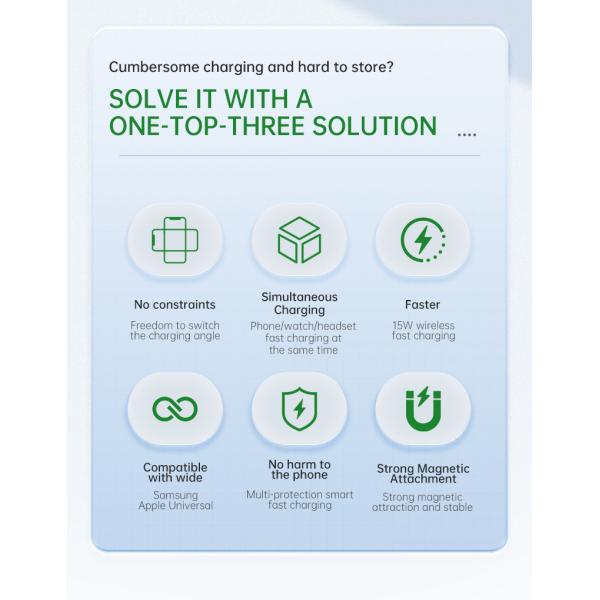 3W Watch Position 15W Base Position Folding Wireless Charging Stand With Zinc Alloy ABS Body