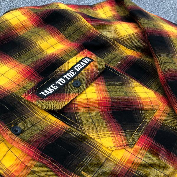 Custom Embroidery Patch Vintage Logo Men's Long Sleeve Plaid Button Up Shirt In Cotton Fabric With Customized Printing Label
