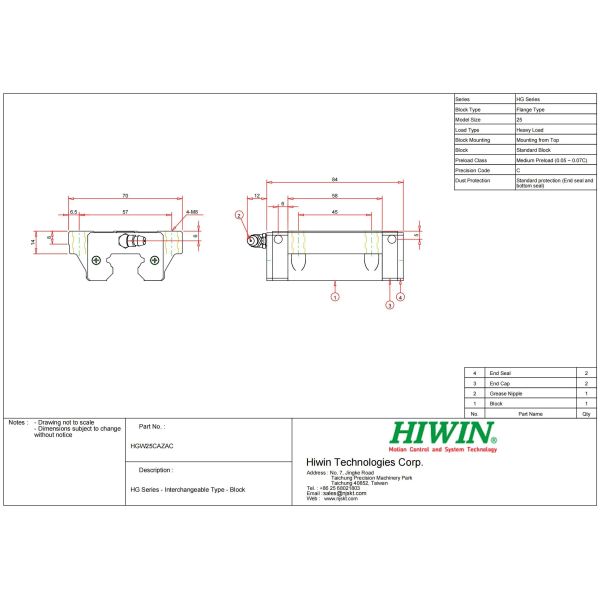 HIWIN HGW25CC Linear Guideway 25mm Linear Motion Block For CNC