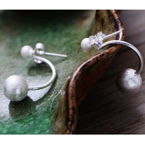 Womens Double Sterling Silver Beads Hoop Earrings (XH051332W)