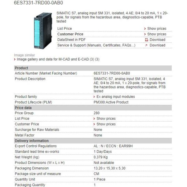 6ES7331-7RD00-0AB0 6ES7 331-7RD00-0AB0 Siemens Analog Input Modules