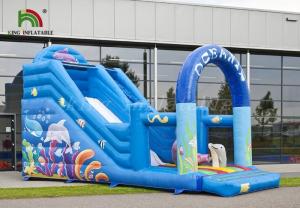 China Durable PVC Inflatable Dry Slide Digital Printed Blue Oceanic With CE Blower on sale