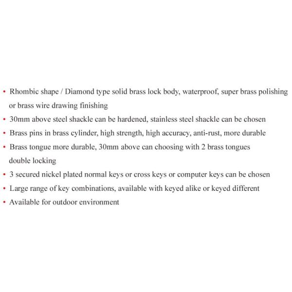 High Security Padlock Brass Diamond Padlock Household Padlock with 5 Year Guarantee and Performance