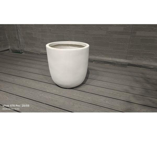 White Matte Round Fiber Clay Commercial Outdoor Planter Architectural Landscaping Design