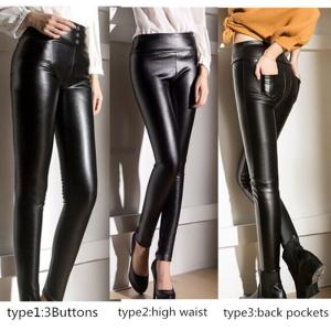 fashion high waist pu leather 3 design-choice black leggings leather women