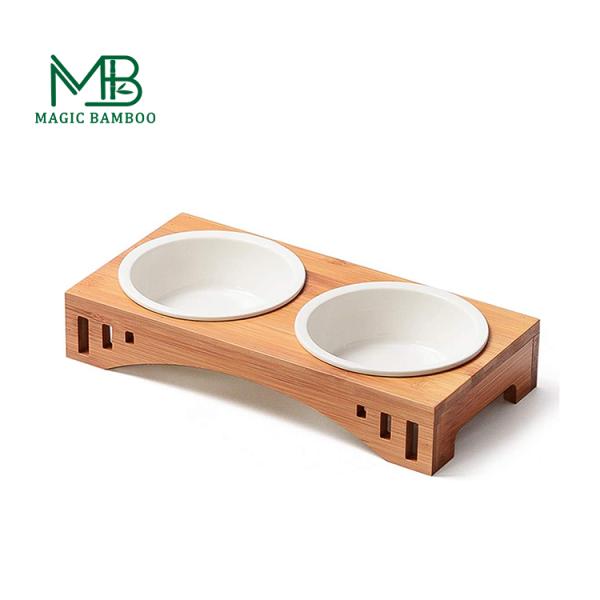 2023 Pop Sale Bamboo Pet Feeder with Cat Dog Bowls Multifunctional Rectangle Design