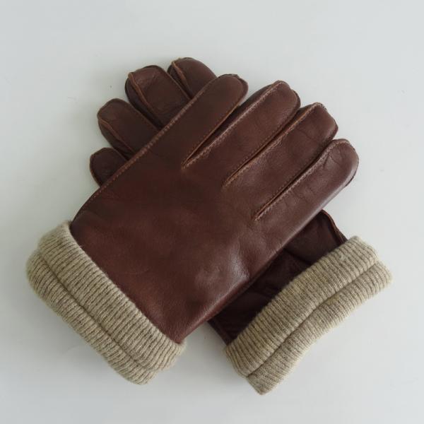 Classical Leather Shearling Gloves Leather Men Gloves Winter Knit Cuff