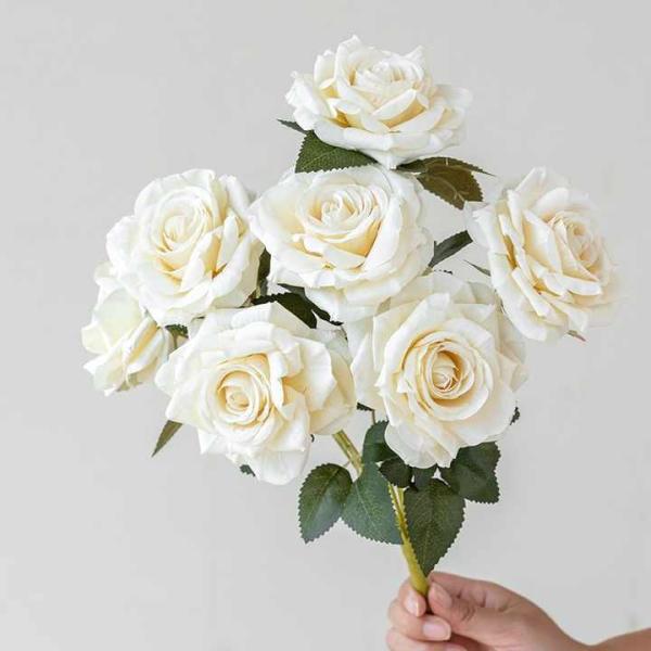 Wholesale Cheap Faux Flower 7 Head Silk Rose Bouquet Artificial Flower Pink for Home Wedding Decoration Romantic