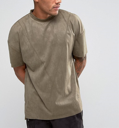 Buy New Style Side Split Oversized Crew Neck T Shirt , Embroidery Suede T Shirt Mens at wholesale prices