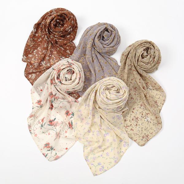 WEIWEI Custom Fashion Small Floral 115 Square Lightweight Muslim Turban Shawl Summer Pearl Chiffon Printed Scarf Hijab