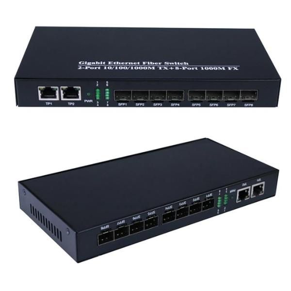 Gigabit Ethernet Fiber Switch 1.25Gbps 8 SFP Fiber Ports And 2 RJ45 Ports