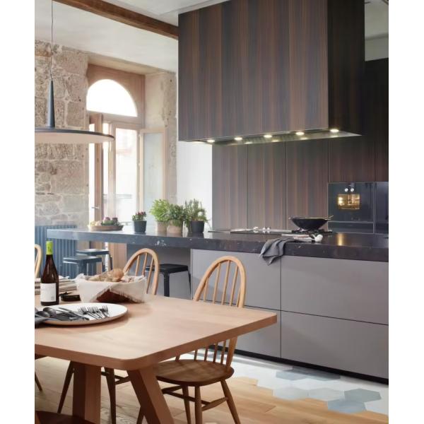 Waterproof Fireproof Advantage in Modern Style Veneer Wood Kitchen Cabinet and Island