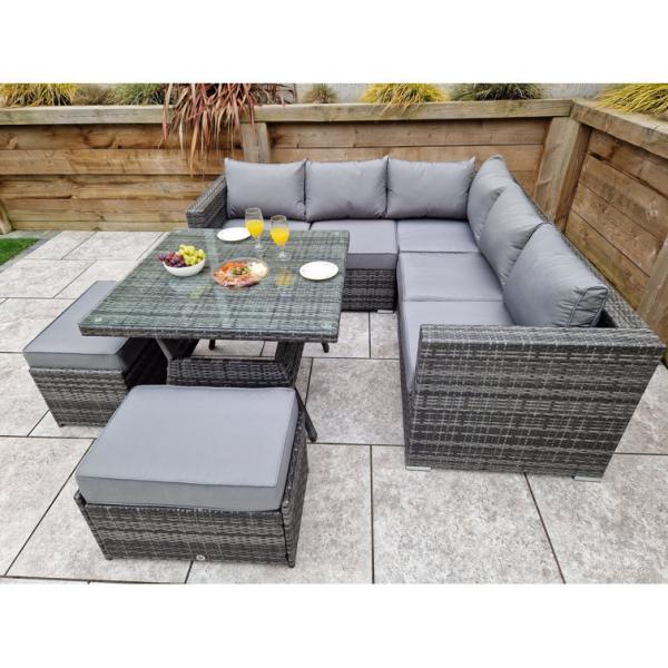 Outdoor Garden Dining Furniture Set with Bench by AJUNION Woven Rattan Corner Sofa