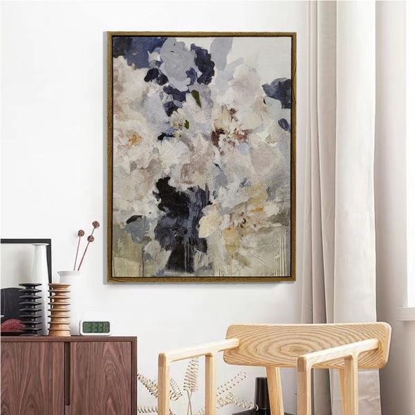 Medium Abstract Floral Oil Painting Handmade Modern On Textured Canvas With 6 Color Print