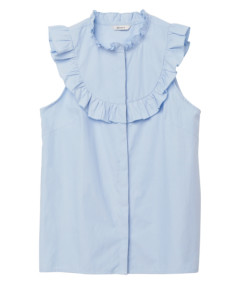 Buy Polyester Ruffled Collar Pool Blue Women Sleeveless Shirts at wholesale prices