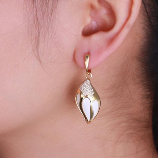 18K Yellow Gold Diamonds White Agate Drop Pendant Earrings Jewelry (GDSET005)