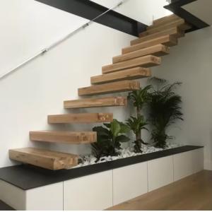 Modern Design Customized Floating Wooden Staircase with Safety Glass Railing