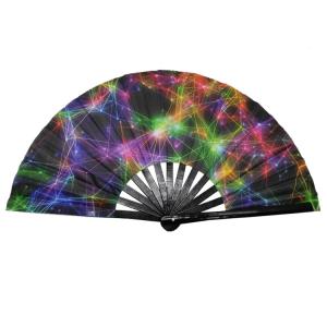 Top Quality Custom Logo Printing Rainbow Fabric Hand Fan