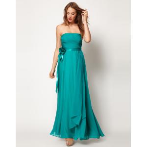 Sweetheart Polyester Strapless Evening Dresses With Delicate Flower