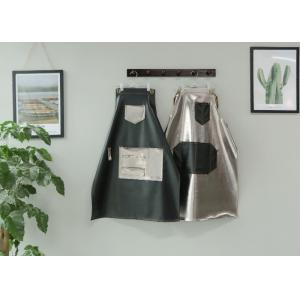 PU Leather Kitchen Cooking Apron Silver And Black Stitching Padded