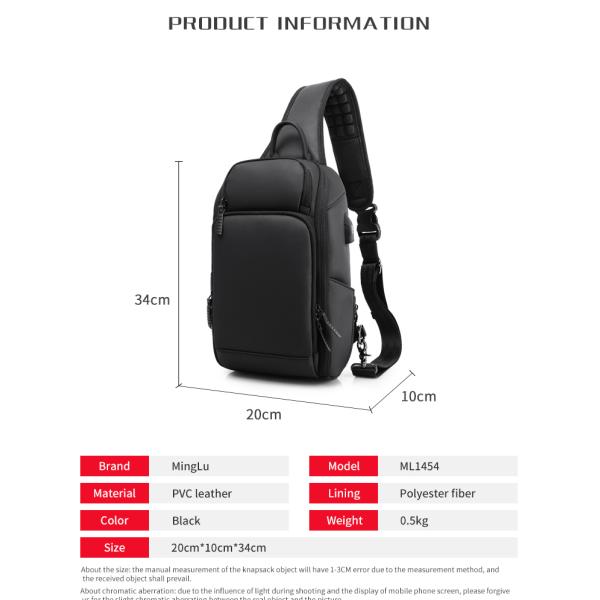 High quality custom logo men's fashion waterproof business sling bag shoulder bag chest bag