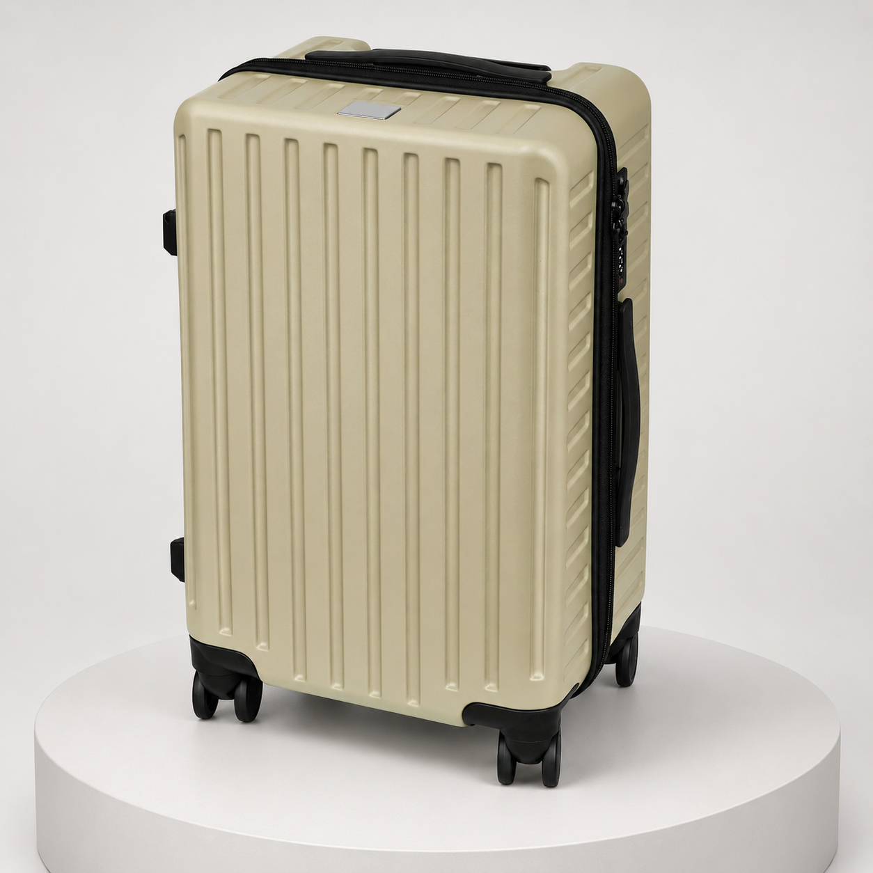 Warm yellow color option for the vertical-ribbed hard-shell suitcase