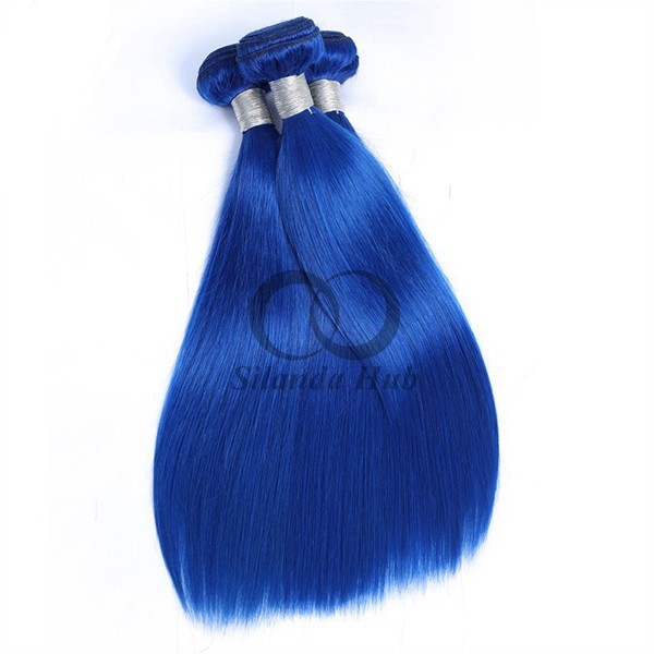 Blue Straight Remy Human Hair Bundles Sew In Weave Bundles Brazilian Bundle Deals