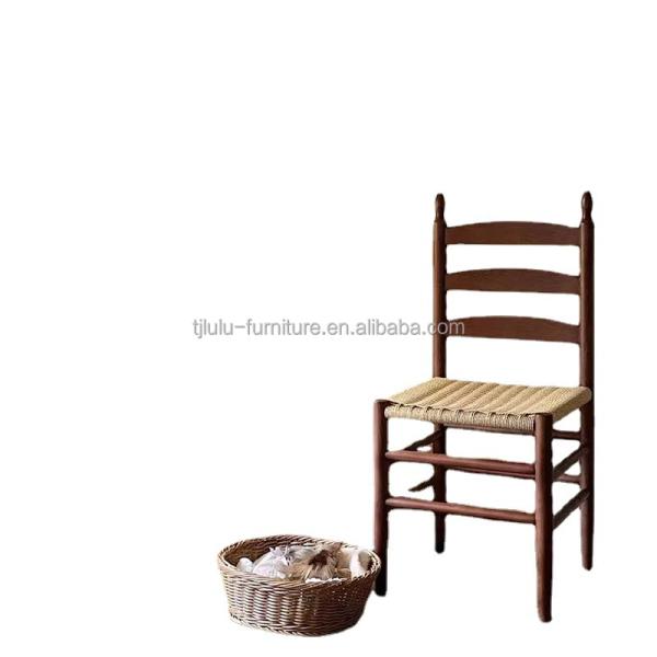 NO Folded Bent Backrest Dining Chair with Handmade Solid Wood and Rope Woven Cushion OEM Service Accepted