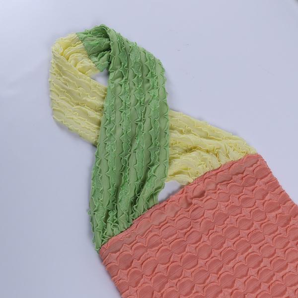 Contrast Color Stitching Halter Neck Cross Over Dress 89cm