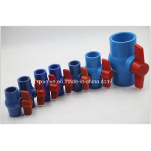 Red Handle Blue PVC Plastic Compact Ball Valve for Water Media Socket and