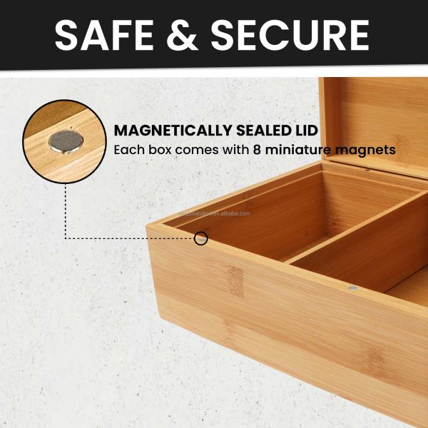 Modern Design Style Bamboo Square Box With Lid And Lock To Store Tobacco Tea Jewelry 25.4x 20.1 x 10.1 CM
