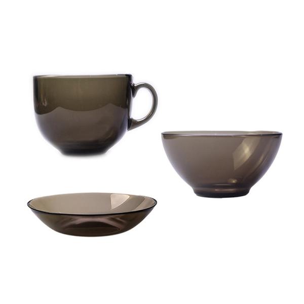 Buy Simple 4mm Thick Grey Transparent Glass Saucer Set at wholesale prices