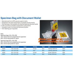 Biohazard medical specimen Zip lockk bag high quality zipper bag, Specimen