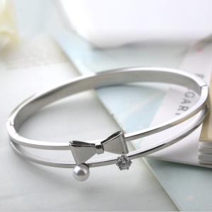 Beautiful Bowknot Women Bracelet Jewelry , Stainless Steel Diamond Bangle,Pearl