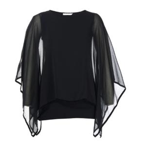 China Flowy Chiffon Fabric Fashion Ladies Blouse Frill Cuff With Asymmetrical Hem on sale