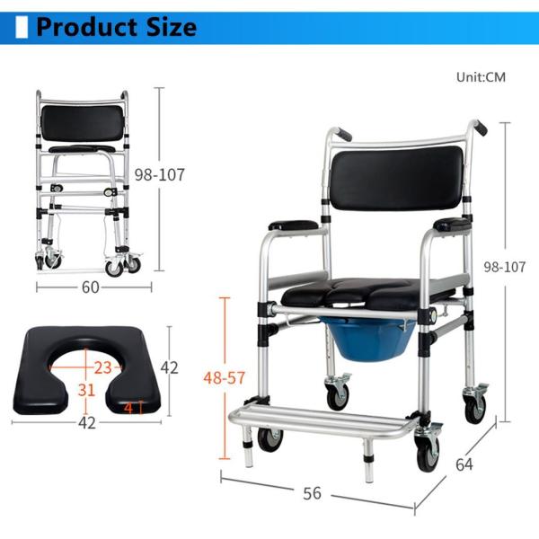 for Seniors, Heavy Duty Aluminum Toilet Wheelchair with Locking Wheels