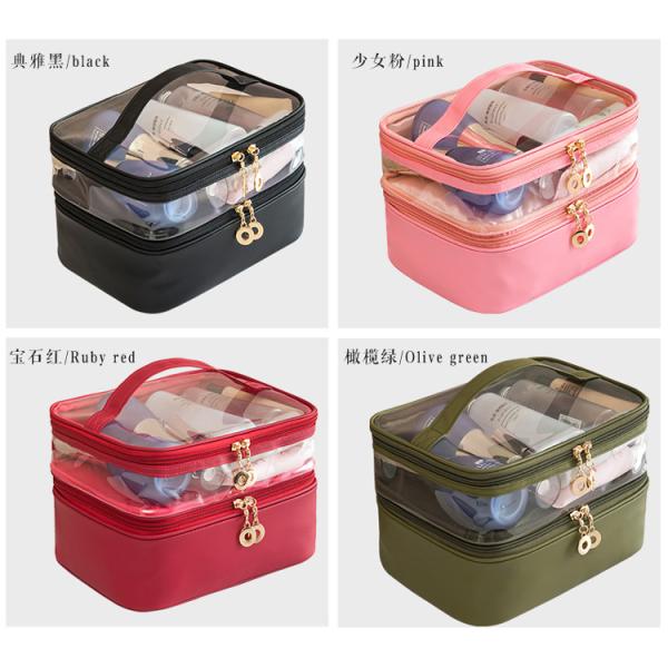 2 layers Clear Vinyl Makeup Bag Organizer With Compartments