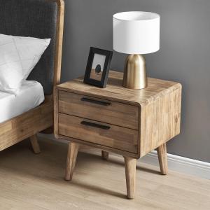 Quality Nordic Modern Walnut Wood Bedside Table with Double Drawer for sale