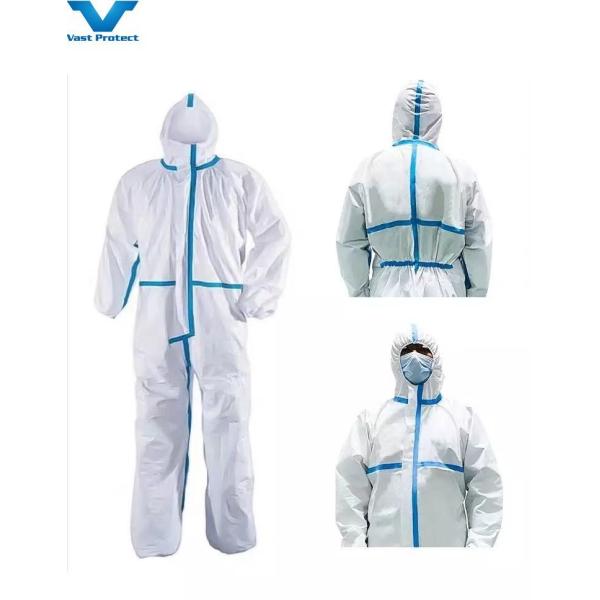 China Factory ISO PP+PE White Disposable Type5&6 Coveralls with Tape
