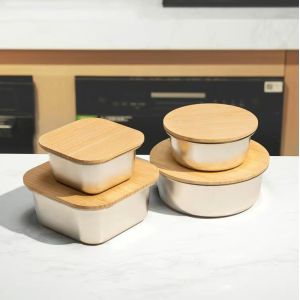 China Stainless Steel Food Container with Bamboo Lid - Microwave Safe on sale