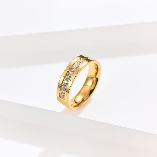 Men Women Gold Stainless Steel Ring 3A Zicron Wedding Engagement Diamond Rings