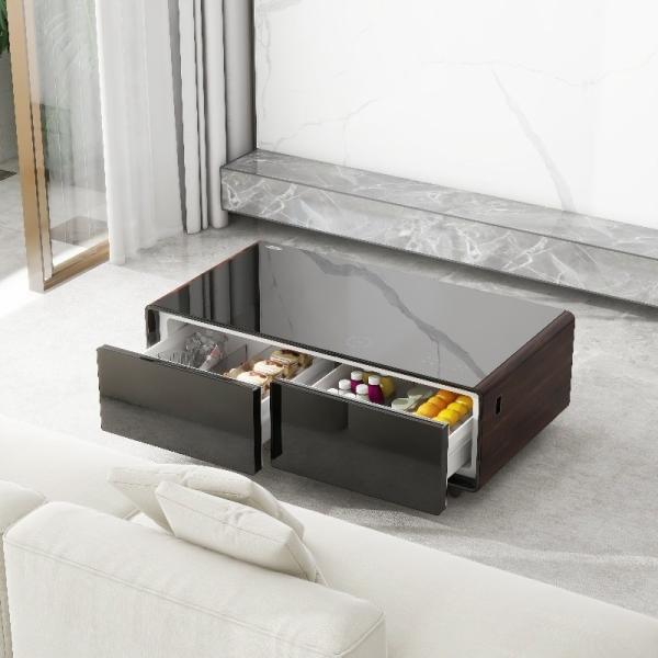 Modern European Style Mini Fridge Smart Coffee Table with Tempered Glass and