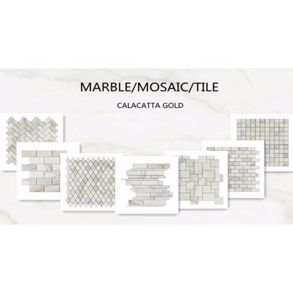 CALACATTA GOLD MARBLE POLISHED & BEVELED BRICK MOSAIC TILE CALACATTA GOLD MARBLE MOSAIC WALL & FLOOR TILE