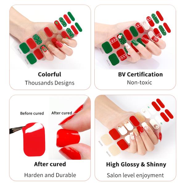 New Hot Custom Logo Christmas Gel Nail Stickers Snowflake Nail Wraps For Woman