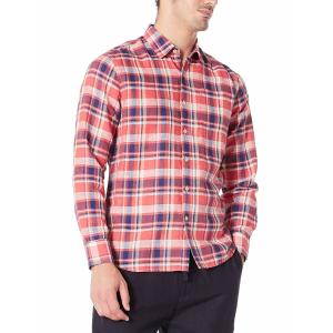 Orange Plaid gingham Mens Casual Linen Shirts with Band Collar