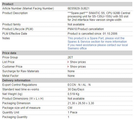 6ES5928-3UB21 6ES5 928-3UB21 Siemens Processor Module