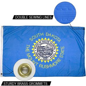 State of South Dakota Flag 3x5 ft Outdoor Heavy duty Dupont Nylon US Flags Strong Canvas Heading and  Brass Grommets