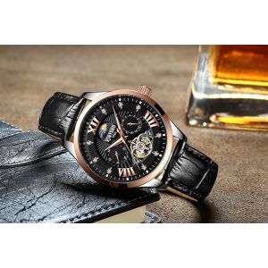Brand KINYUED Mechanical mens watch luxury luminous moon phase skeleton watch
