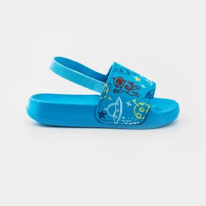 Kids Blue space travel EVA Slide sandal ship type sole Elastic fabric Heel Strap