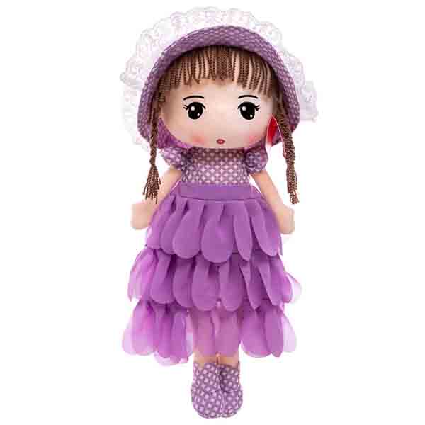 Cute Purple Dress And White And Pink Skirts Plush Rag Doll With Cap 12 Inches